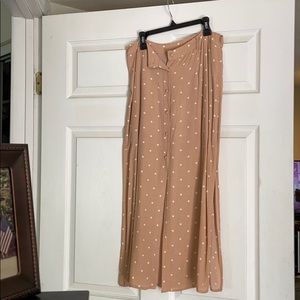 Olivaceous polka dot salmon midi skirt